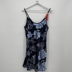 Corna Blue Multi Floral Pattern Satin Slip Mini Dress One Size Fits Most China